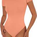 Cyanstyle Women's Sexy Short Sleeve Crew Neck Double Lined Going Out Thong Bodysuit Tops, Size: Small