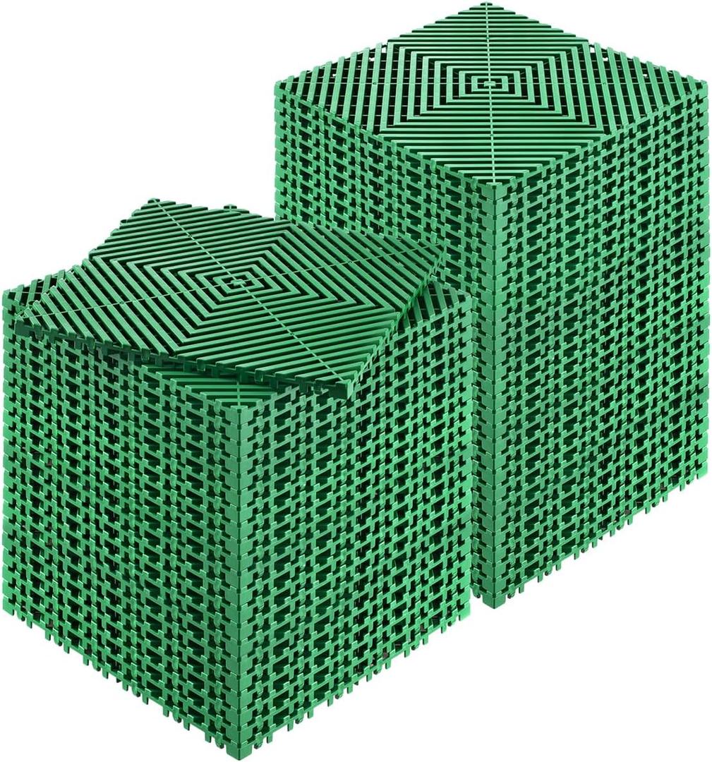 VEVOR Interlocking Drainage Mat, 50 Pcs Modular Interlocking Cushion, 12 x 12 Splicing Drainage Mats, Non-Slip Green PP Drainage Floor Tile and Shower Mat, for Garage, Garden, Kitchen & Outdoor