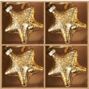 DN DECONATION Mercury Glass Star Ornaments Assorted, Christmas Ball Ornaments, Hanging Christmas Tree Decorations for Xmas Tree Winter Holiday Home Wedding Party (Gold, 4Pcs)