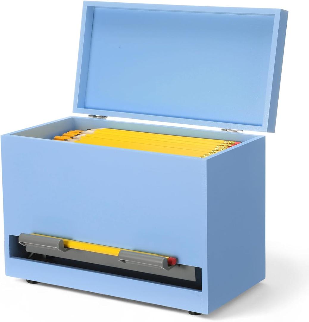 1 Pc Wooden Pencil Dispenser for Classroom Pastel Wood Pencils Holder for up to 200 Pencils Reusable Straw Dispenser for Home Office Teachers Supplies Storage (Classic,Blue)