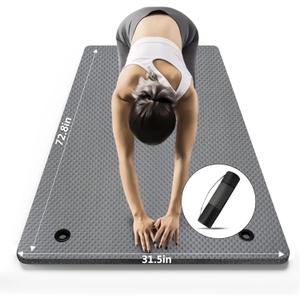 LFS Yoga Mat 72.8" x 31.5" x 2/5 inch Thick With Strap and Bag, Extra Wide Workout Mat for Women and Men, Non Slip Exercise Mat for Home Outdoor Yoga, Pilates, Stretching, Floor & Fitness Workouts (Gray)