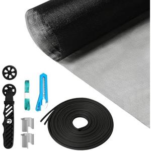 Window Screen Repair Kit, 48"x118" Screen Door Mesh Replacement Kit, Durable Fiberglass Black Window Screen kit with Tools, Rolling, Hook, Spline, Clips for Windows Doors Patio and Porch