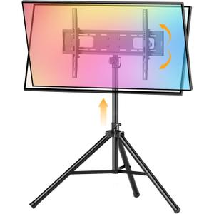 Portable Tripod TV Stand for 25 to 65, 70-inch Television with 15Tilt, 5 Pillar Height, Dual Safety Pins, Tall Tvstand Maxi Load 110 lbs, for Bedroom, Living Room and Outdoors, Black