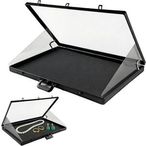 34" x 22" Card Display Case, Black Aluminum Lockable Trading Card Case with Handle, Trade Show Display Case for Sports Card/ TCG/ Jewelry Collection