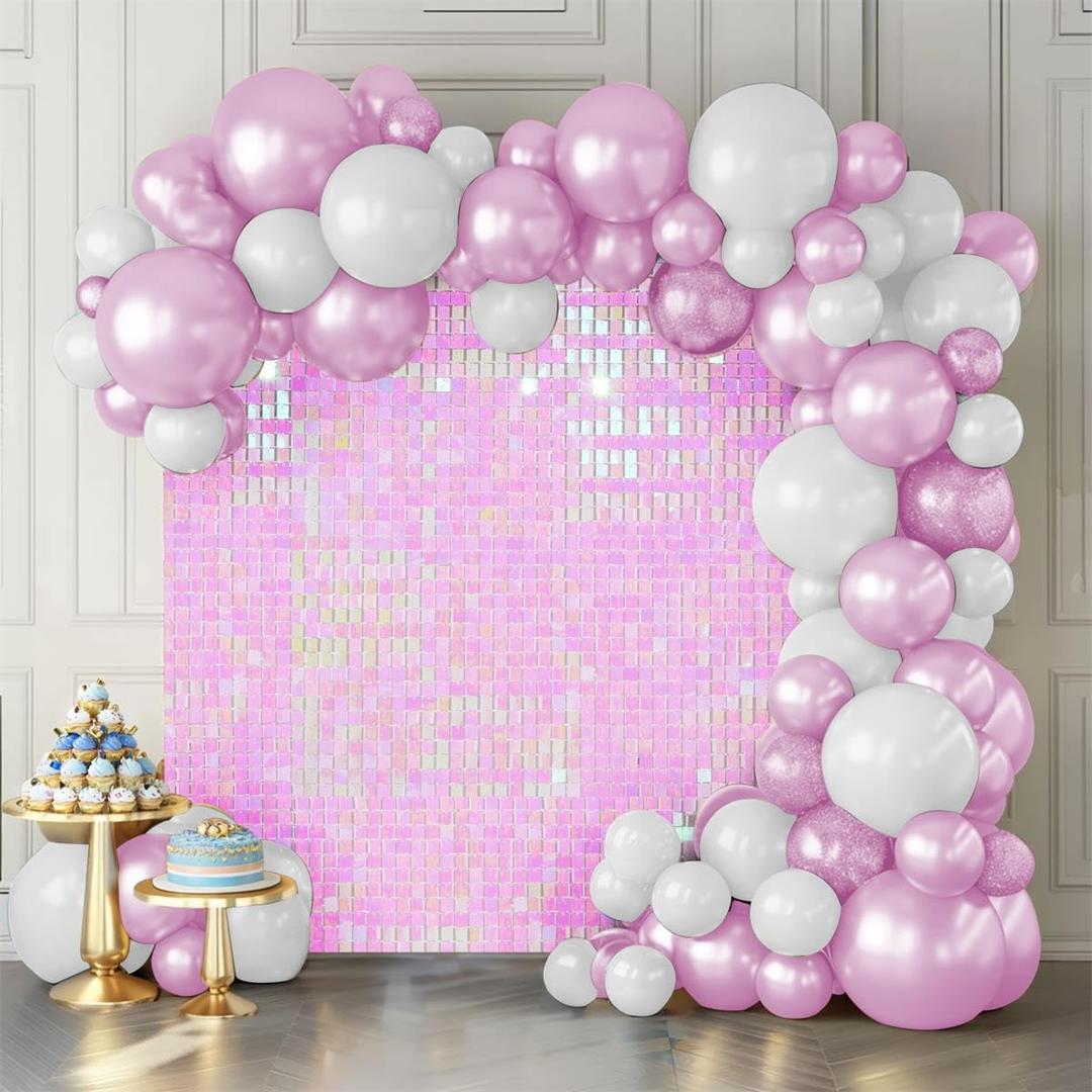Shimmer Wall Backdrop Pink Wall Panels 12Pcs Square Sequin Shimmer Wall Backdrop Decoration for Birthday Party,Wedding, Anniversary