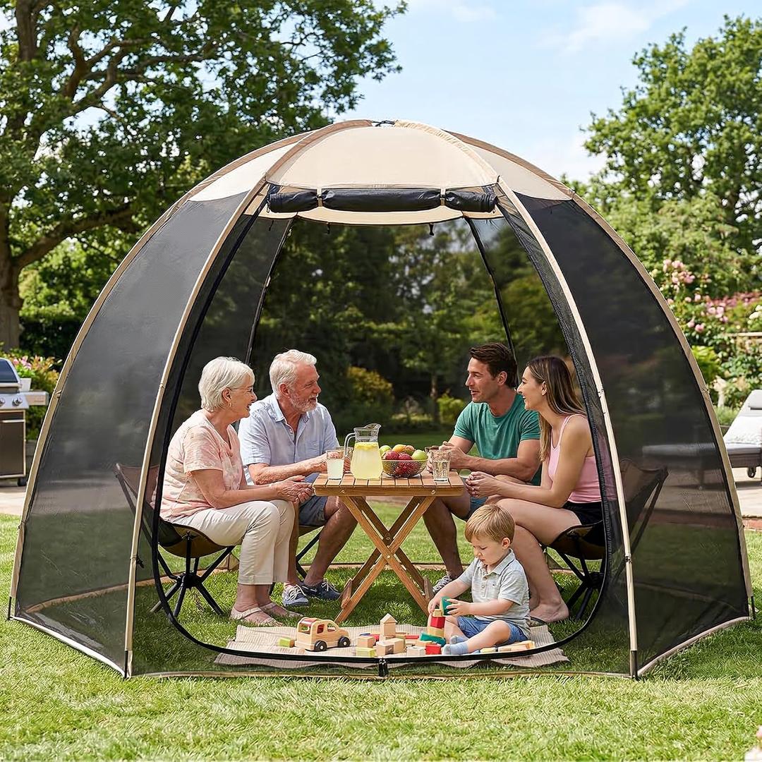Alvantor Pop Up Screen House Tent, Snap-fit Mesh Screen Gazebo with Peaked Roof, Portable Screen Room Canopy Shelter with Sandbags for Camping, Backyard, Picnic, 7'x4'x6.5'h-snap-fit