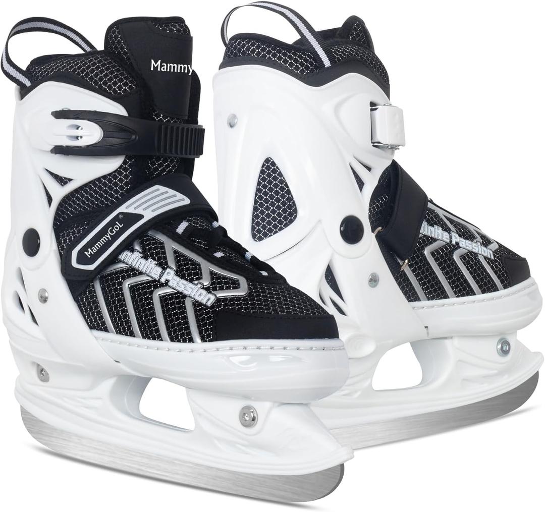 MammyGol Kids Ice Skates Adjustable Boys or Girls Adult Ice Hockey Skates Lace-Up Ice Skate Youth for Beginner with Breathable Liner (Medium(1-4 US), White)