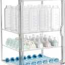 HBlife Baby Bottle Storage Organizer for Countertop Cabinet, 3 Tiers Adjustable Clear Acrylic Bottles Storage Station Case Box Container with 2 Removable Dividers and Magnetic Door, X-Large