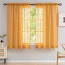 Sheer Curtains for Windows, Window Treatments Semi Crinkle Curtains, Rod Pocket Sheer Privacy Curtains 63 inch Length 2 Panels Set for Living Room Bedroom Kitchen Babyroom Set of 2, 52"x 63", Yellow