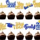 FoldTier Graduation Decorations 2026 100 Pcs Graduation Cupcake Toppers Congrats Grad Class of 2026 Cupcake Picks Toppers Diploma Supplies for Party Decorations(Blue, Gold)