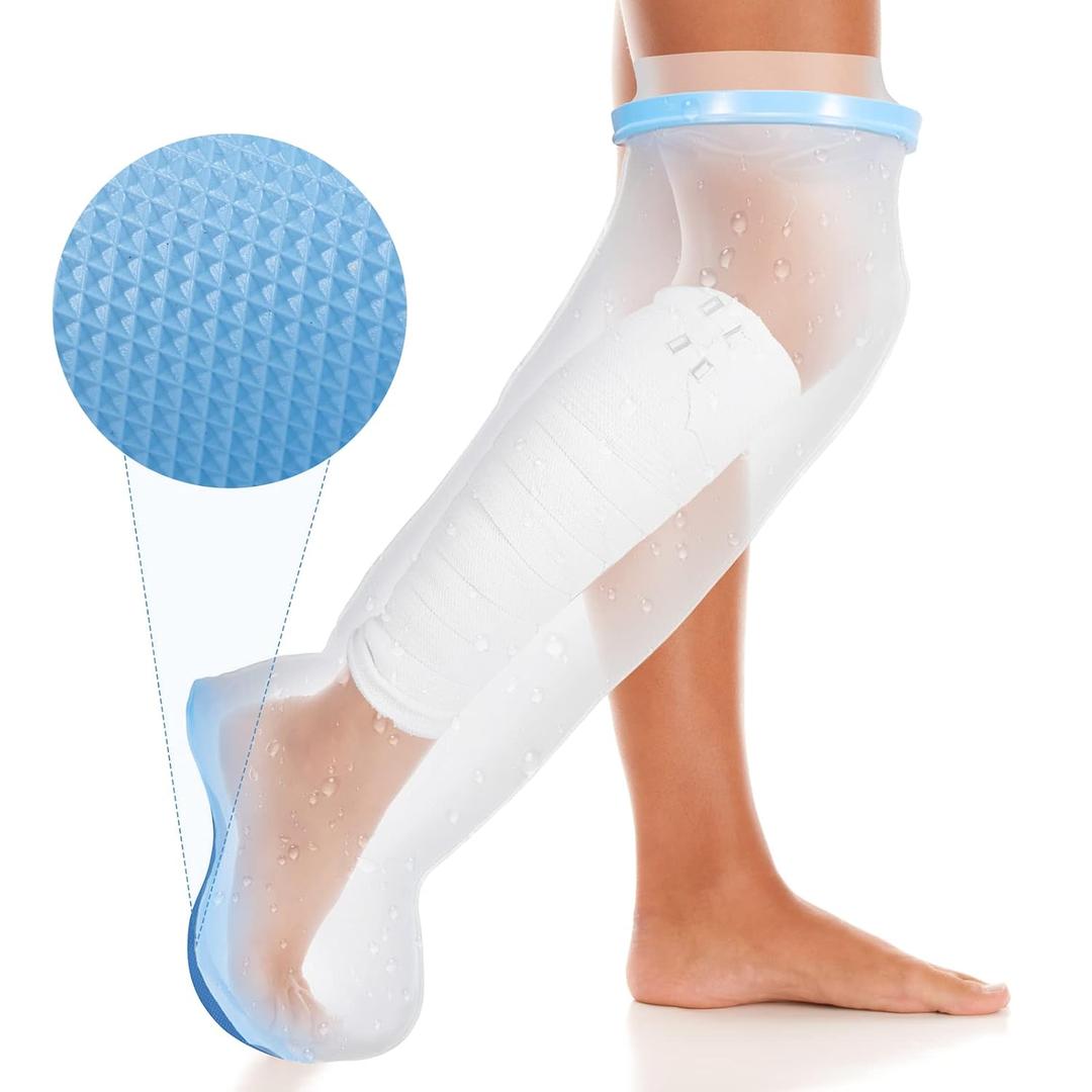Waterproof Leg Cast Cover for Shower with New Upgraded Non-Slip Padding Bottom,Reusable Sealed Watertight Foot Protector to Keep Wound Covers & Bandages Dry, Perfect Fit for Leg Foot Ankle