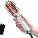 Double Voltage Mini Hair Dryer Brush,Traval Hair Brush 100-240V,3 Heat & 2 Speed Settings Oval Barrel Thermal Brush,Blow Dryer Brush for Dry,Straightening,Voluming (Grey Orange)