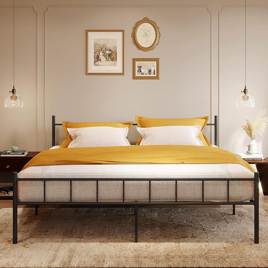 Metal Bed Frame Platform with Headboard & Footboard Heavy Duty Sturdy Foundation Storage Space Squeak Resistant Easy Assembly,NO Box Spring Needed,King (King Bed Frame)