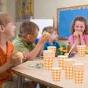 120pcs 9oz Fall Plaid Paper Drinking Cups, Orange Disposable Thanksgiving Gingham Paper Cups Checkered Cups for Harvest Thanksgiving Party