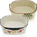 2 Pack Ceramic Small Casserole Dishes, 7" x 6.5" Baking Dish for Toaster Oven, 20 OZ Deep Lasagna Pan with Handles, Durable Vintage Bakeware Pans for Cake Brownie Kitchen, Microwave Safe