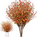 Cindeer 10 Pcs Artificial Thanksgiving Decorations for Fall Home Floral Stems Picks Centerpiece Fall Berry Stems 15.7in Berry Branches Autumn Orange Floral Arrangements for Home Vase Indoor Decor
