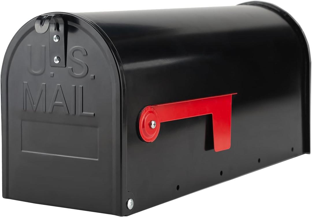Black Metal Mailboxes for Outside Post Mount, Standard Mail Box, Galvanized Steel Heavy Duty Mailbox, Medium Capacity, 19 x 8.7 x 6.7 inches, Black