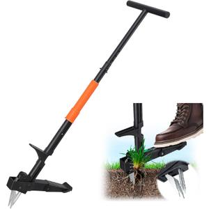 Lilyvane Stand Up Weed Puller with Foot Pedal & Quick-Release Ejector 41" Adjustable T-Handle, 4-Claw Steel Head Remove Weeds Root Without Bending or Kneeling Effortless Garden Weeding Tool