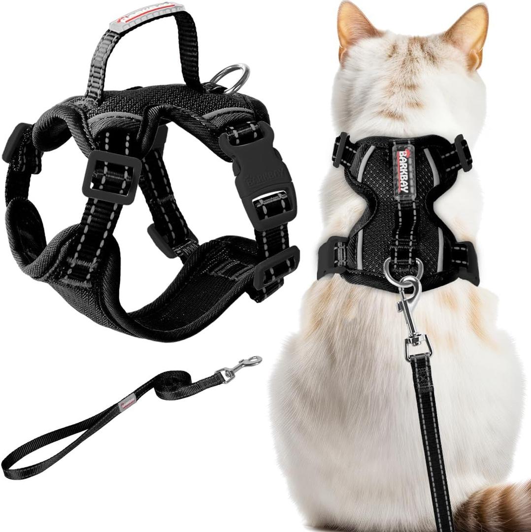 Cat Harness and Leash Set Escape Proof for Kitten Walking, Soft Adjustable Top Handle Vest Harnesses for Cats, Easy Control Breathable Reflective Small Medium Large, Black, XS