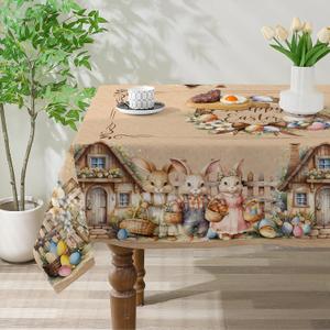 Easter Tablecloth Rectangle 60x84 Inch - Farmhouse Easter Decorations for The Home - Rustic Bunny and Eggs Table Cloth Rectangle for Party, Outdoor
