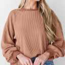 PRETTYGARDEN Womens Long Sleeve Tops 2025 Fall Fashion Shirts Trendy Clothes Casual Loose Crewneck Ribbed Knit Tunic Blouse (L)