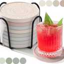 Photect Diatomaceous Earth Coasters Set with Holder Absorbent Stone Drink Coasters Instant Drying Tray for Tabletop Protection Home Decoration Housewarming Gift(Mint,8 Pcs)