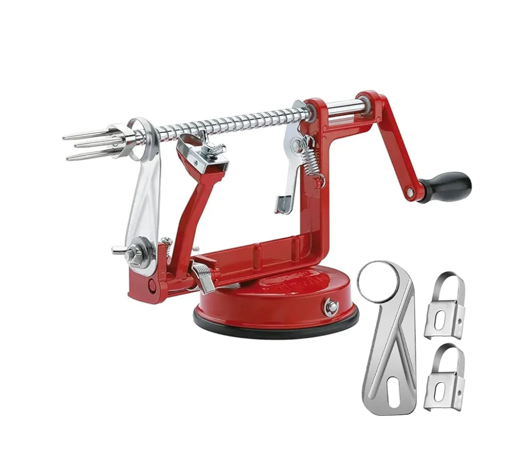 Apple Peeler Corer, Long lasting Chrome Cast Magnesium Alloy Apple Peeler Slicer Corer with Stainless Steel Blades and Powerful Suction Base for Apples and Potato(Red)