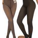 Buauty 2 Pairs Women Fleece Lined Tights Fake Translucent Thermal Leggings High Waist Thick Warm Pantyhose for Winter (X-Large, Black+brown)