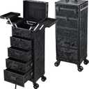 Stagiant Rolling Makeup Case with Drawers Cosmetology Case on Wheels 5 IN 1 Makeup Case 4 Drawers with Foot Stand Spring-release Mechanism Rolling Make Up Organizer for Artist Salon Nail Teach Trunk