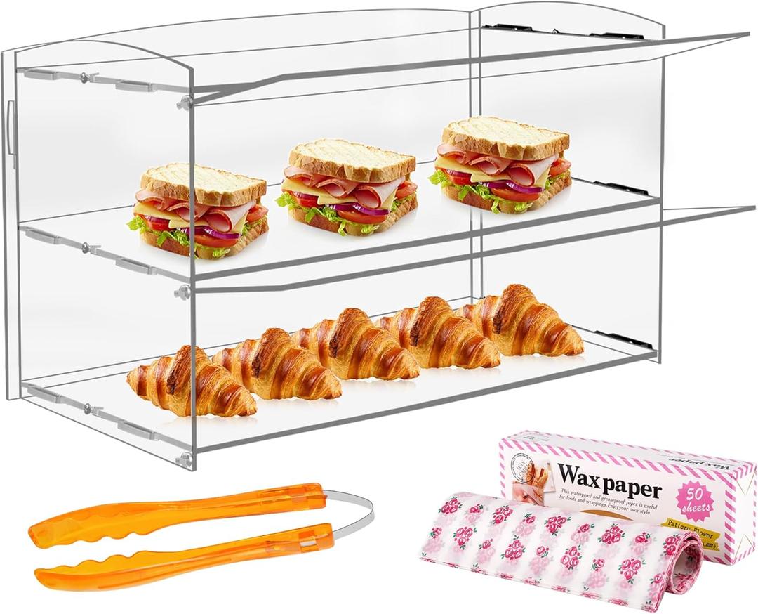 Acrylic Display Case 2 Tier Bakery Pastry Display Case 19x9x15inch Retail Display Counter Cases Acrylic Display Shelf Donut Cookie Display Cabinet Plastic Case