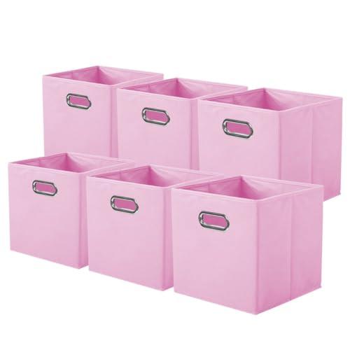ShellKingdom Storage Bins, Foldable Fabric Storage Cubes And Cloth Storage Organizer Drawer with Metal Handle For Closet And Toys Storage, 11 X 10.5 X 10.5 INCH, 6 Pack (Pink)