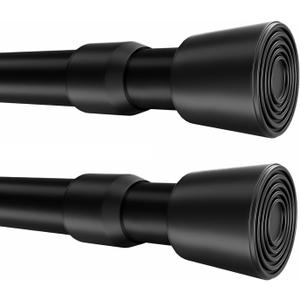 2 Pack Black Tension Rods, 53"-98" Adjustable Shower Curtain Rods, Heavy Duty No Drilling Rod, 11lbs Max Load, 1.2" End Cap, 19/22mm Tube, Metal, for Bathroom, Window, Bedroom, Doorway, Closet