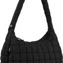 Quilted Puffer Tote Bag Large Crossbody Shoulder Bag Nylon Puffy Bubble Bag with Adjustable Shoulder Strap (Black)