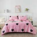 Caressma Girls Pink Comforter Set Twin Size - Blush Pink Cute Love Heart Print Comforter Bedding Set for All Seasons, Geometric Soft Microfiber Comforter Set with Pillowsham