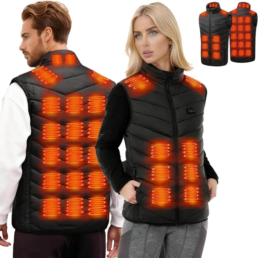 YZHFFHLF Heated Vest Men Women:28 Heating Zones Electric Warming Heating Jacket Heated Vests for Winter Outdoor Skiing (Large, Black)