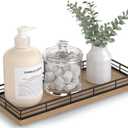 Bathroom Tray for Counter Top Organizer  Acacia Wood Vanity Tray with Metal Frame for Dresser, Kitchen, Nightstand  Black & Acacia Decorative Storage (11" x 4.5" x 1.5")