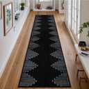 Seavish Hallway Runner Rug 2x8 Black Kitchen Runner Rugs Non Slip Washable Low Pile Soft Modern Geometric Rugs for Entryway Neutral Rugs Non Shedding Western Bohemian Rug for Laundry Bedroom