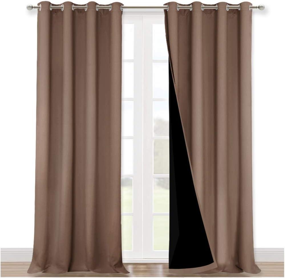 NICETOWN Cold Blocking 100% Blackout Curtains, Durable Black Lined Blackout Curtains for Bedroom, Energy Saving Long Curtains for Patio Sliding Glass Door, Brown, 52 inches x 95 inches, 2 Panels (Cappuccino)