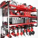 Upgrade Large power tool organizer Wall Mount,4 Layers Heavy Duty Metal Loads 400lbs Power Tool Hanger Shelf Battery Storage with 8 Cordless Drill Bit Holder,Utility Racks for Garage Tool Room (Red)