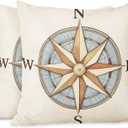 Cushion Covers Vintage Compass Antique Pattern Global Geography Direction Square Soft, Pillow Cases Decor for Couch Bedroom Sofa Living Pack of 2 Size 18X18 Inch (Pc-a143)