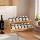 MUDEELA Bamboo Spice Rack Organizer for Cabinet, X-Shaped 2 Tier Spice Shelf Organization, Foldable Seasoning Organizer for Kitchen Counter