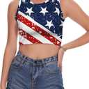 TMSD Women's 4th of July Sexy American Flag Memorial Day Independence Day Crop Tank Tops, Size: M