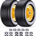 13x6.50-6 Flat Free Lawn Mower Tires 2-Pack - Zero Turn & Riding Mower Front Wheel Replacement with 3/4" & 5/8" Adapter Kit - Universal Solid Smooth Tread for Commercial/Residential Use