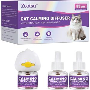 Cat Calming Diffuser Refill Kit - 35 Days Pheromone Formula to Relieve Stress, Reduce Scratching, Urine Spraying & Hiding - for Cats & Kittens (Style 1, White)