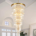 Luxury Gold Crystal Chandelier for High Ceilings, Modern Long Foyer Entryway Crystal Chandelier Pendant Light Fixture for Grand Living Room Staircase (Height 62 inch 37 Lights)