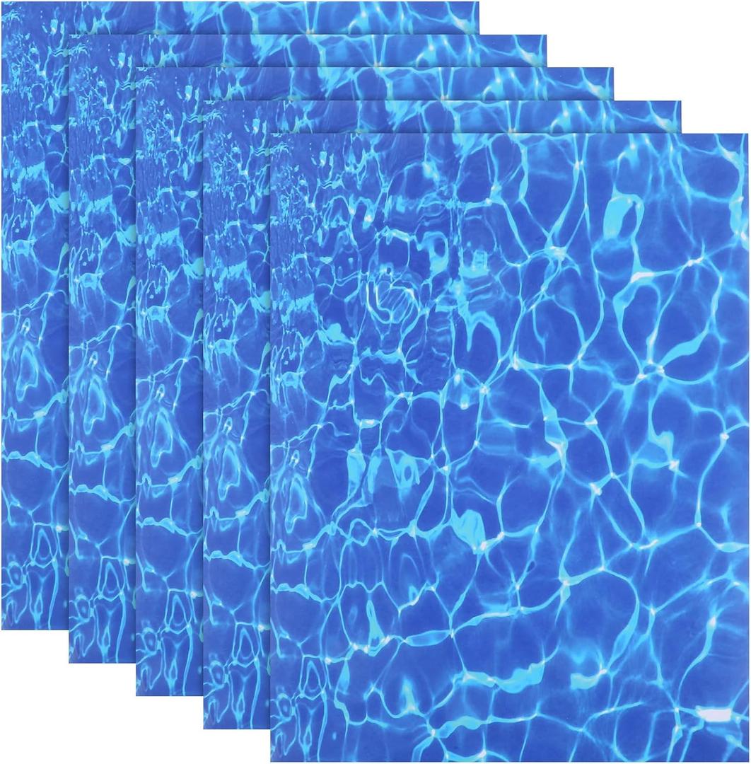 5PCS 11x8.6 Inch Ripple Water Stickers, Blue Self Adhesive Ripple Sheets Artificial Water Effect Sheet, Easy Installation for Beach Pools, Miniature Lakes, Rivers, and Diorama Scenery