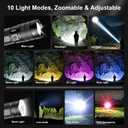 JINIU Rechargeable LED Flashlight, 10 Light Modes, Adjustable Zoomable Flashlight, Super Bright High Lumens, Tactical Flash Light, Hunting Deer, Blood Tracking, Fishing Essentials Gear (1 Pack) (Black)