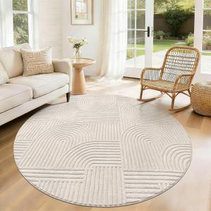 Pauwer 6ft Washable Area Rugs for Living Room Modern Beige Solid Color Soft Fluffy Rugs for Bedroom Non Slip Boho Accent Indoor Mat Floor Carpet Cover for Kids Dining Room Kitchen Office