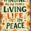 Vintage Tin Sign - "Imagine All The People Living Life in Peace" Inspirational Quote Metal Wall Art, Retro Hippie Boho Decor for Home, Cafe, Yoga Studio, Meditation Room 