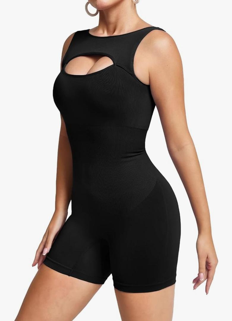 BRXL Workout Romper for Women One Piece Bodysuits Tummy Control Built-In Bra Sexy Short Rompers Athletic Jumpsuits, Large